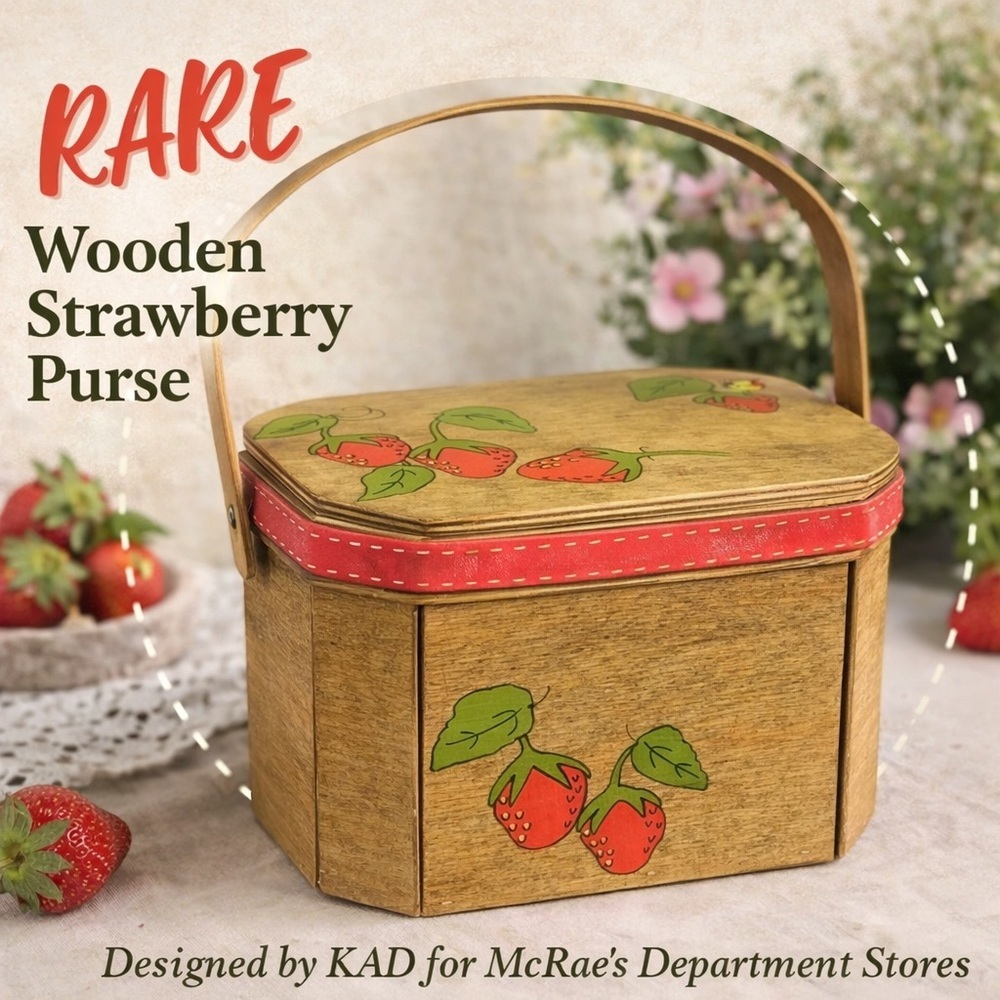 Rare Vintage KAD for McRae’s Wooden Strawberry Basket Weave Purse Cottagecore